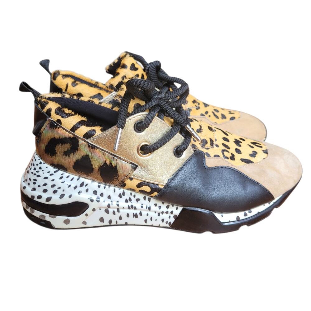 Steve Madden Cliff Leopard Sneakers Women's 8M Gold Black Chunky Platform